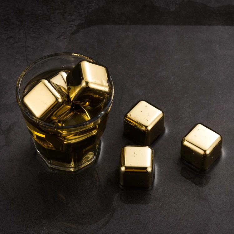 Stainless Steel Ice Cubes Whiskey Stones Silver/Gold in Wooden Box Gift Set Quick-Freezing Ice Cube Stones Whiskey Rocks