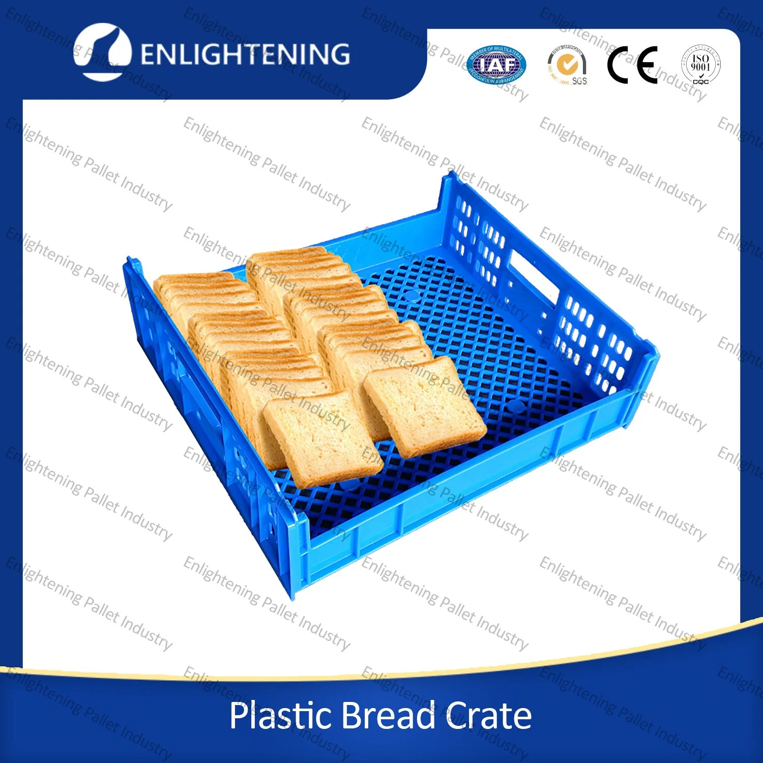 725X650X150mm Heavy Duty Food Grade Hygenic Mesh Vented Large Big Grey Blue Bakery PP Stackable Plastic Bread Crates for Transporting Bread and Pastry Sale