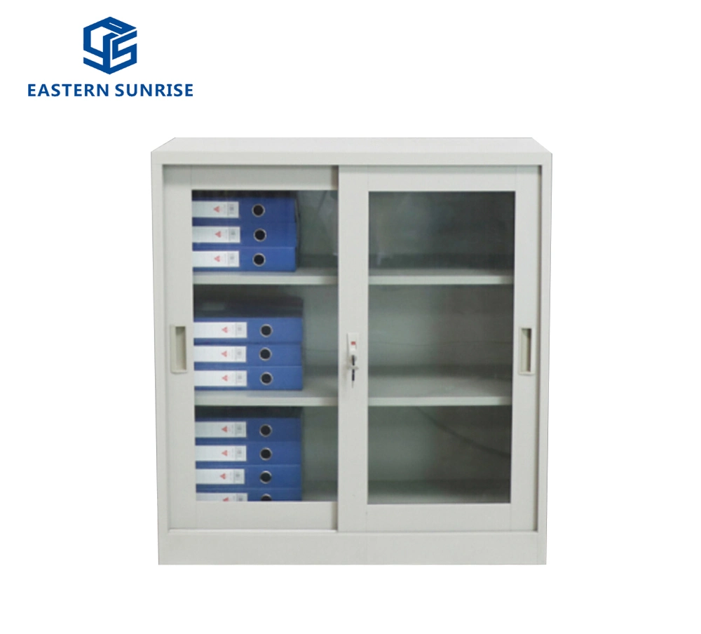 Low Height Half Height 90cm High Steel Storage Cabinet with Sliding Glass Door