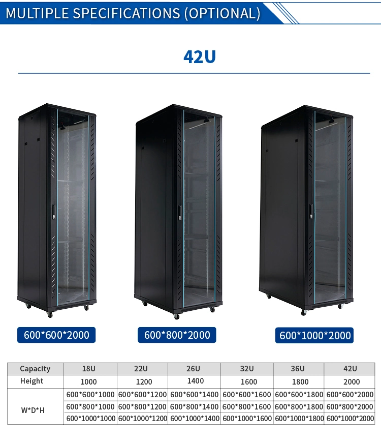 SPCC DVR bastidor de datos montado en pared Armario de suelo Red permanente 19 pulgadas 42U