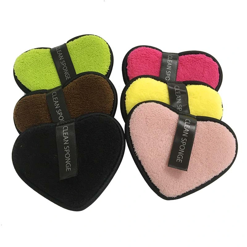 Perezoso almohadillas de algodón de agua personalizada removedor de maquillaje facial paño electrodos reutilizables amor Heart-Shaped maquillaje Powder Puff Pad de microfibra