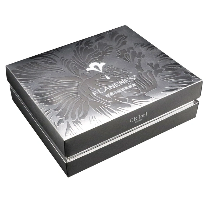 Square Silver Cardboard Gift Packaging Cosmetic Packing Box Big with Pearl Sponge Insert for Jar