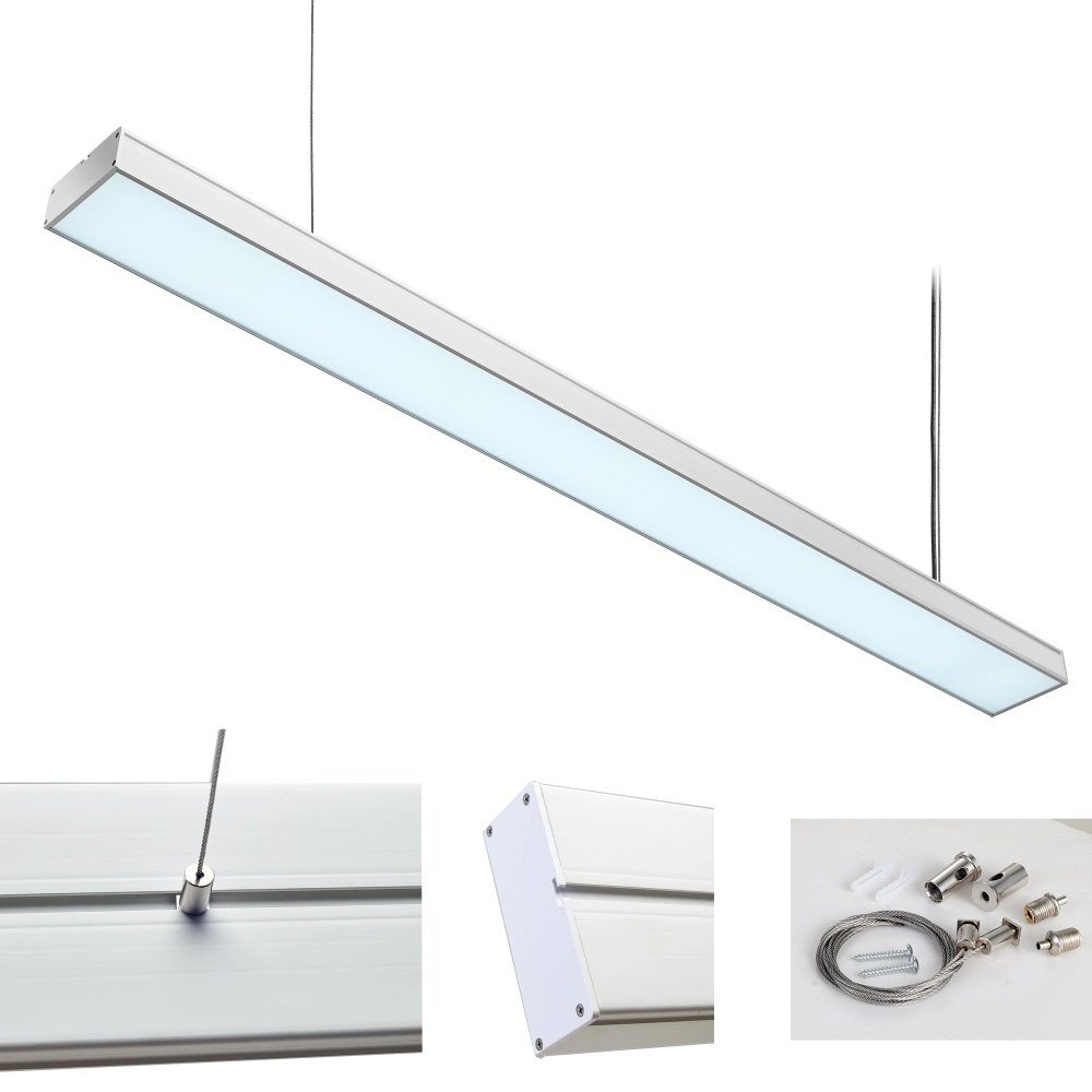 Luz lineal LED colgante de batten suspendida en el techo montada en la superficie de la carcasa de PBT de la lámpara lineal LED T8 enlazable para uso comercial en interiores en el hogar, oficina, aula, escuela y pasillo.