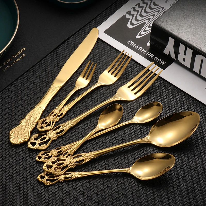 Luxury Court Golden Hollow Handle Cutlery Stainless Steel Dinnerware