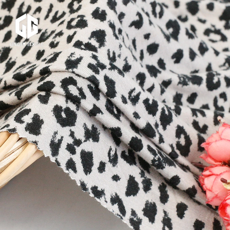 Leopard Print Rayon Elastic Fabric Single Jersey