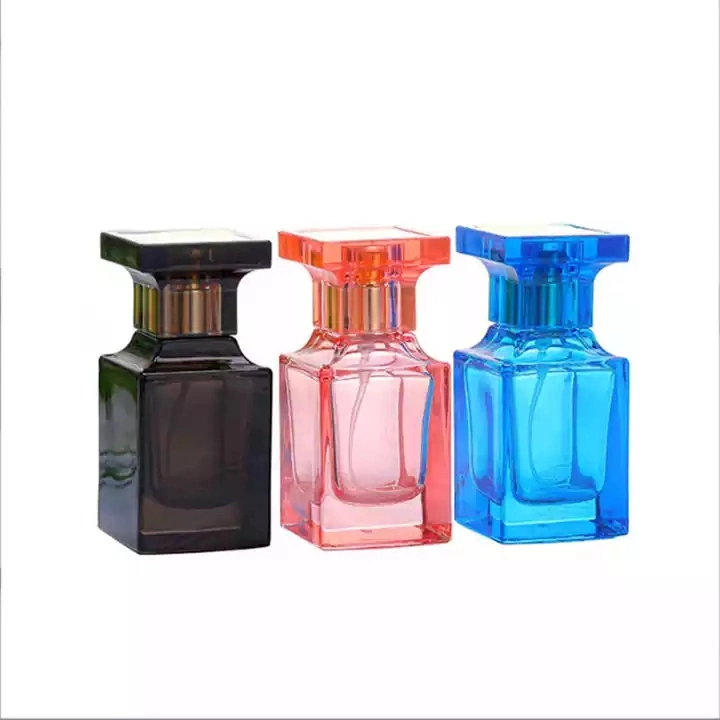 Sqaure Glass Material Perfume Bottle 30ml 50ml 100ml Luxury Colorful Fragrance Parfum Bottles