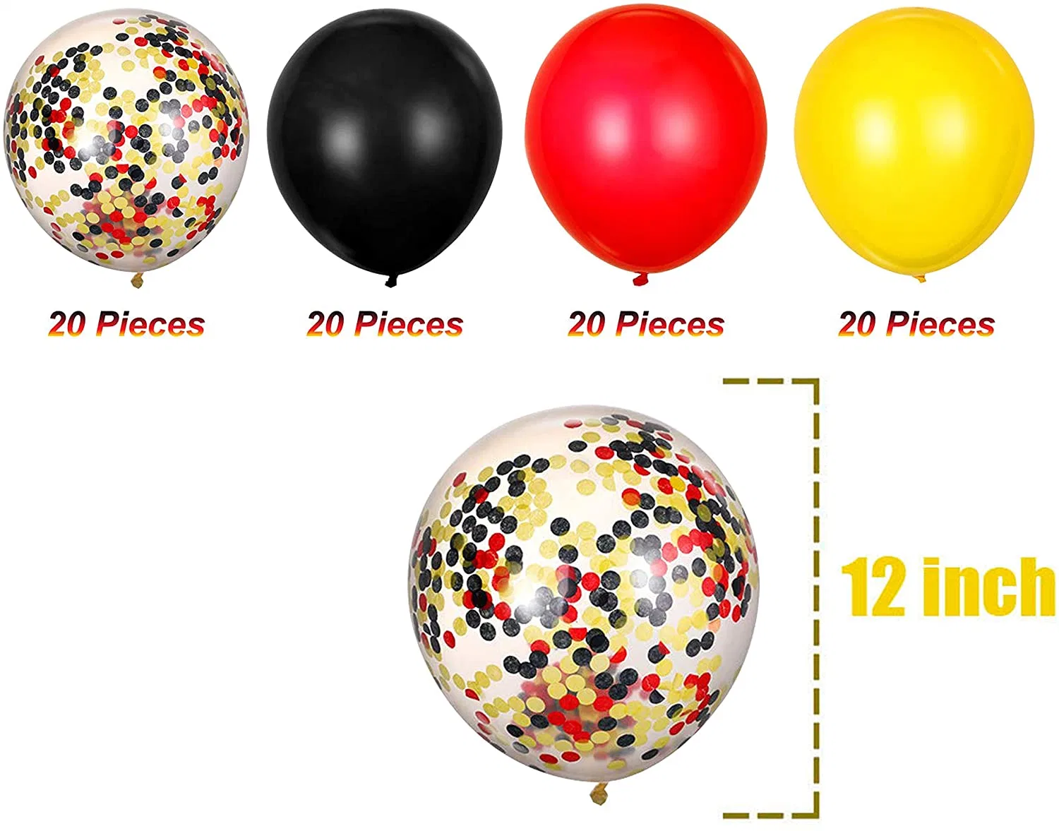 80 Pack Globos de color 12 pulgadas Rojo Negro Amarillo látex Globos calidad de helio Premium Secinas Juego de globos para bebé Bbay Fiesta Baby Shower Happy Theme Fiesta Sup