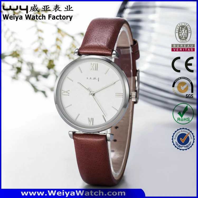 OEM/ODM Leather Strap Quartz Gift Ladies Wrist Watch (Wy-070A)