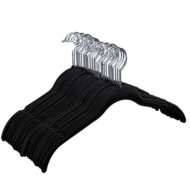 Black Velvet Flocked Non Slip Clothes Coat Top Hangers (VH010-3)