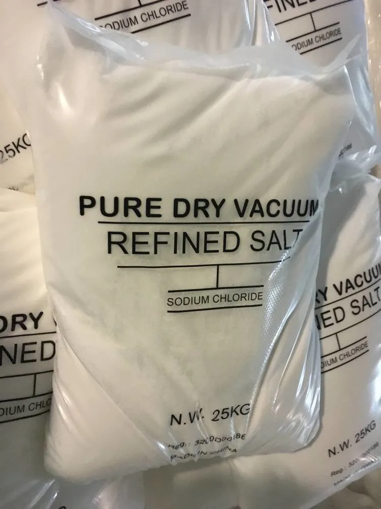 Envasado al vacío de sal en 25kg bolsas de PE con pureza 99,7% mín