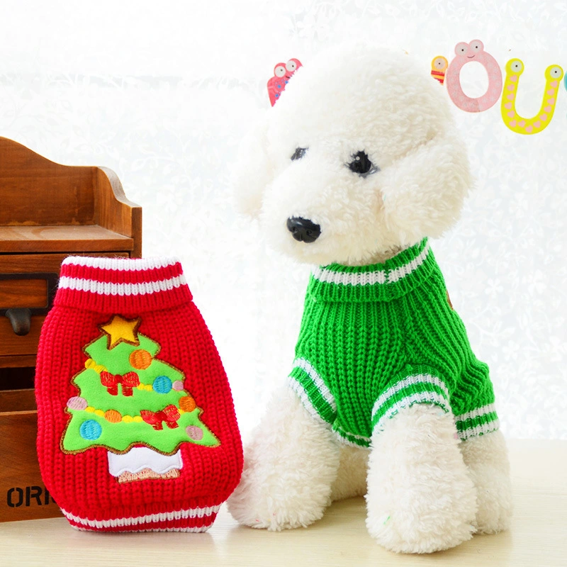 Christmas Tree Quality Red Knitting Dog Clothes for Small Puppy