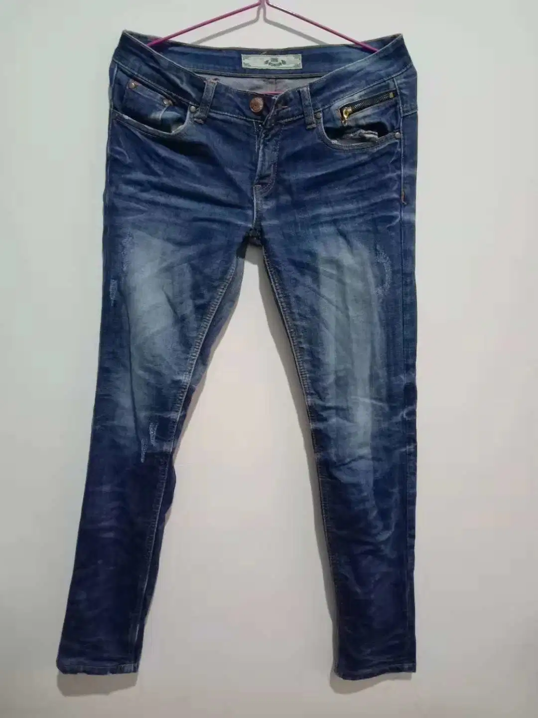 Used Clothes Jeans Denim Blue Cotton Slim Light Long Pants Custom Skinny