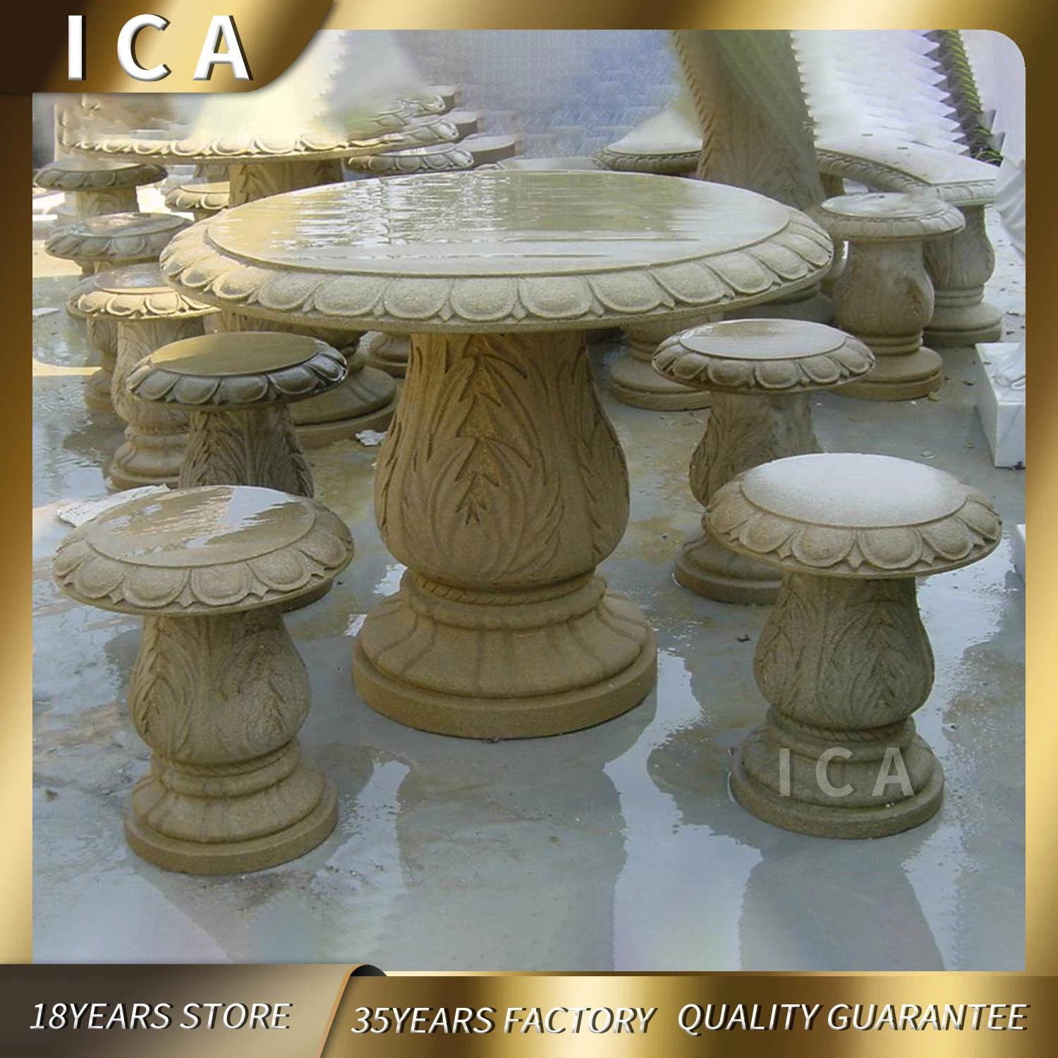 Yellow New Design Western Style Stone Outside Round Table