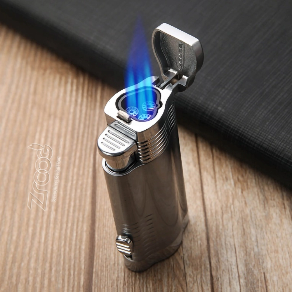 Cigar Torch Butane Lighters Fuel Refillable Lighter with Punch Cutter and Set Double Jet Strong Flame Windproof