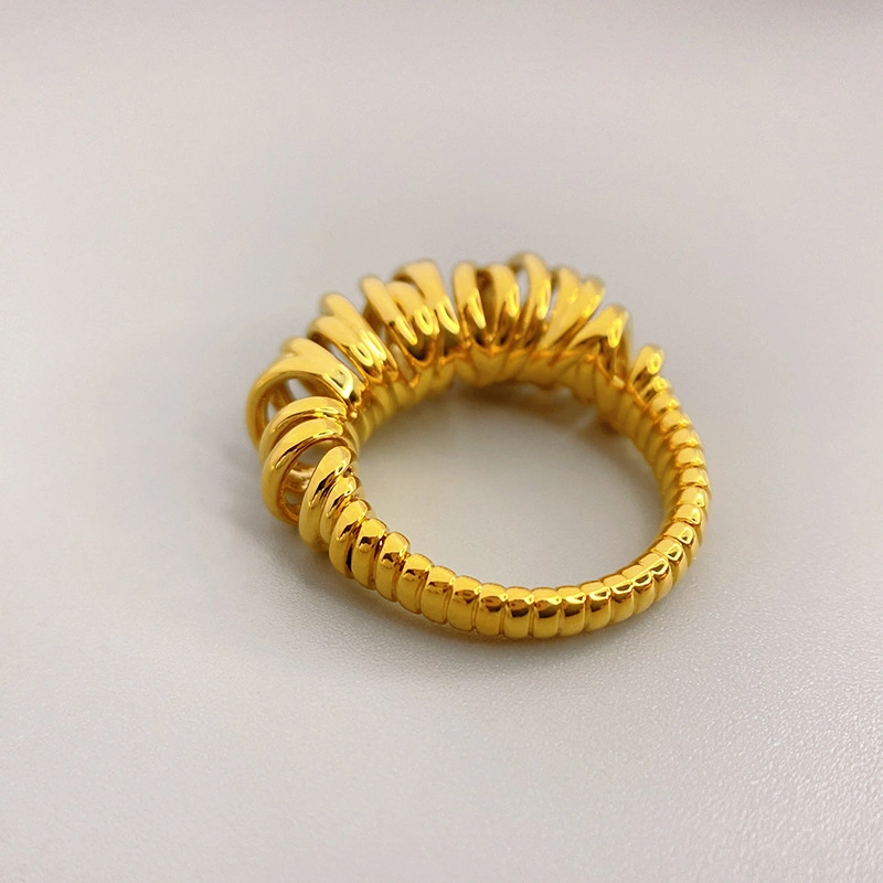 Irregular Spring Female Brass Plated 18K Real Gold Ring
