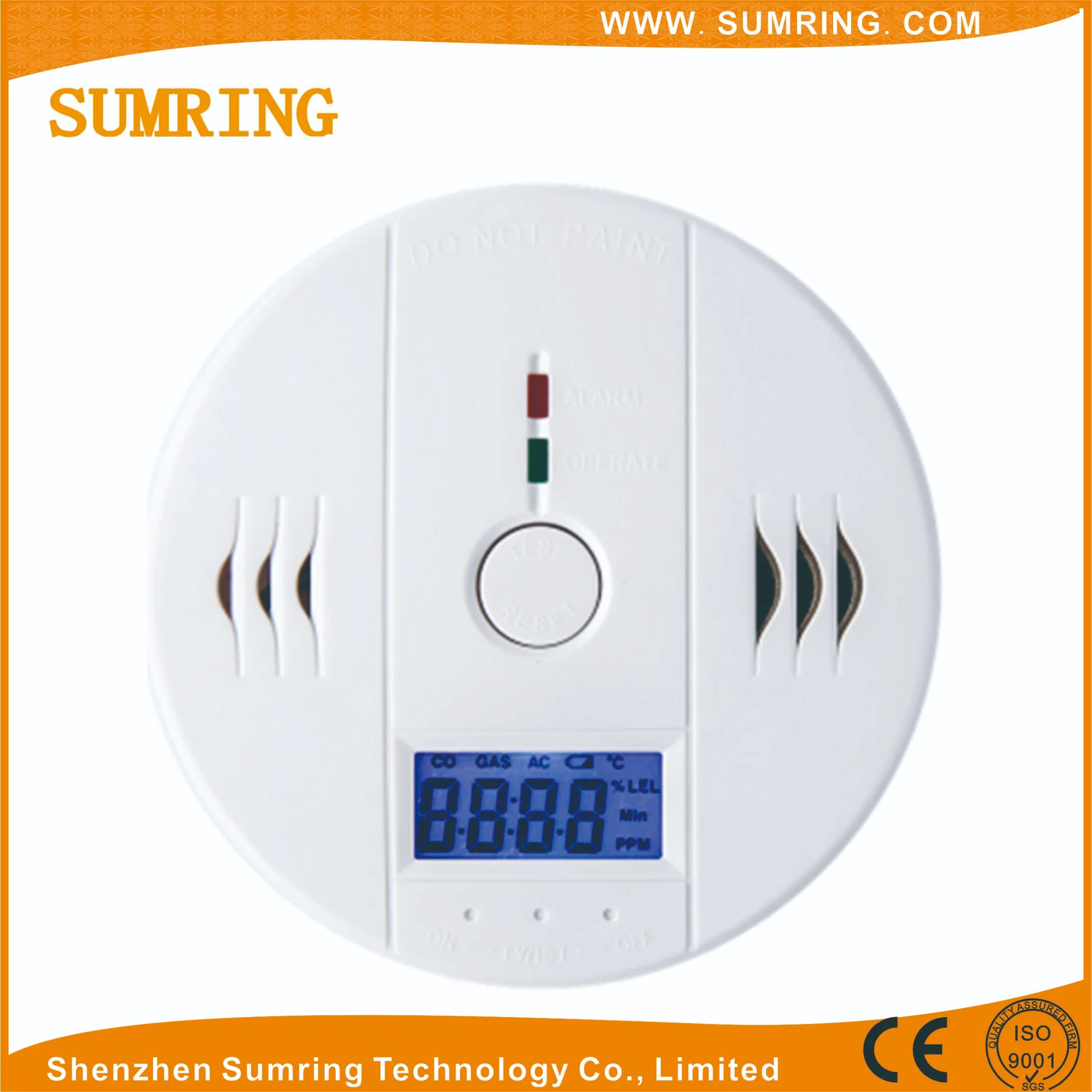 Real Function Co Gas Detector/Carbon Monoxide Alarm with LCD Display