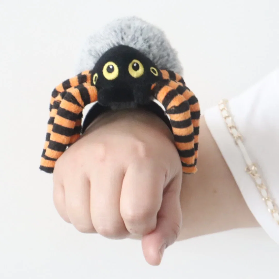 Wholesale/Supplier Orange Halloween Kids Plush Toy Slap Bands 10.5 (L) X 29cm (W) Soft Stuffed Spider Embroidery Compound Eyes Animal Wrist Band Bracelet Snapbands