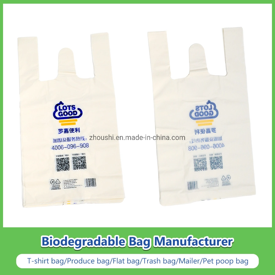 Pbat+Corn Starch Made Customized Disposable Biodegradable Compostable Bags/T-Shirt Bags/Vest Bags/Shopping Bags/Supermarket Bags/Carrier Bags/Grocery Bags/Take-