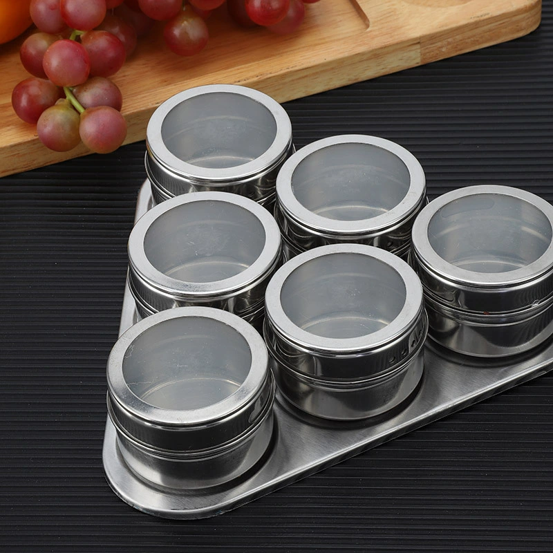 Home Seasoning Pot Round Stainless Steel Creative Salt Shaker Kitchen Storage Set