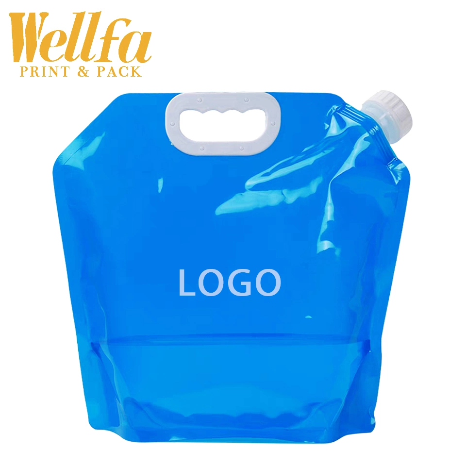 Vente chaude de sacs en plastique de stockage transparents Doypack pliables portables de 4L 5 litres, emballage de contenants de boisson avec poche à bec pour sac d'eau.