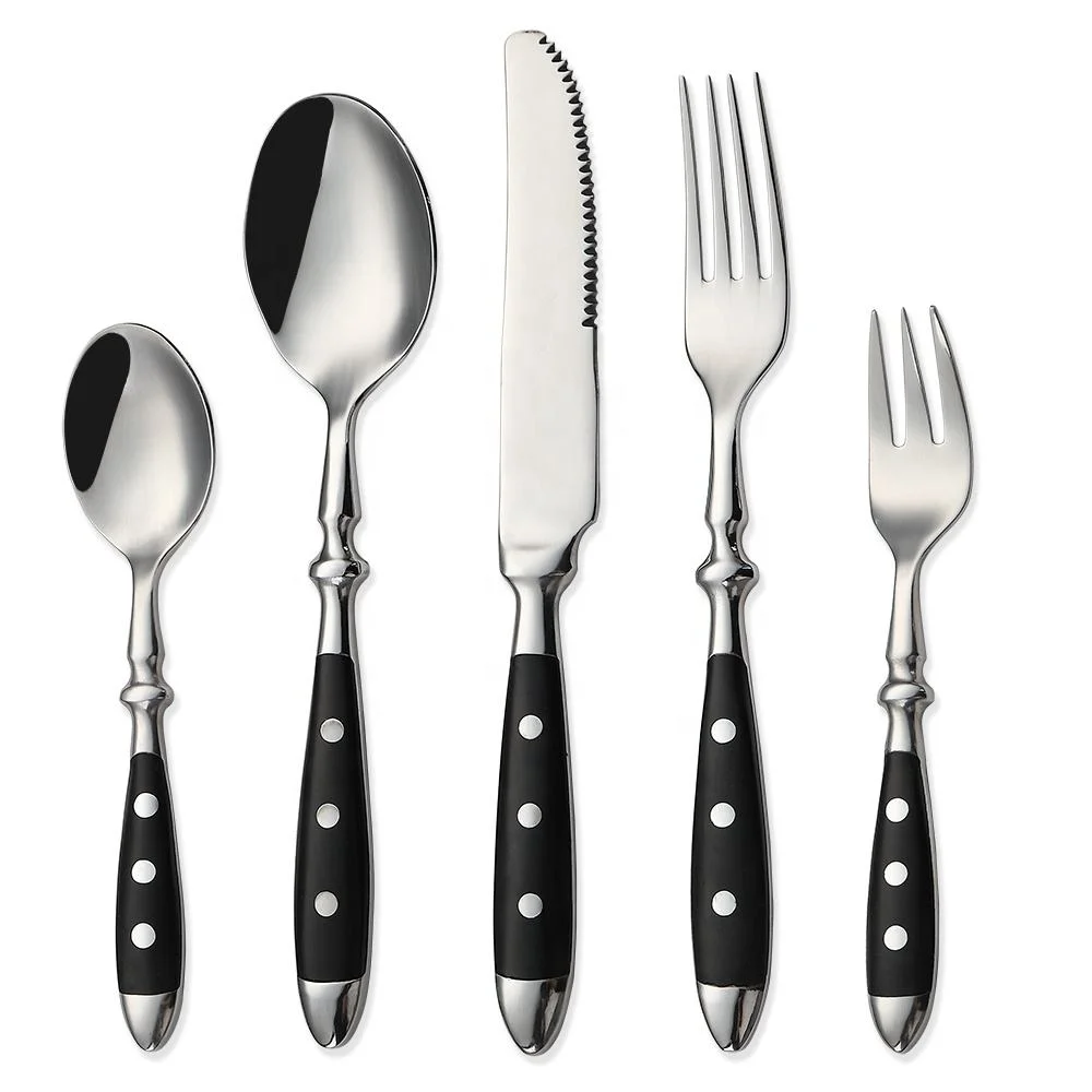 Rivets Black Forged Stainless Steel Cutlery Set Spoon Fork Knife Tableware Set with Bakelite Handle