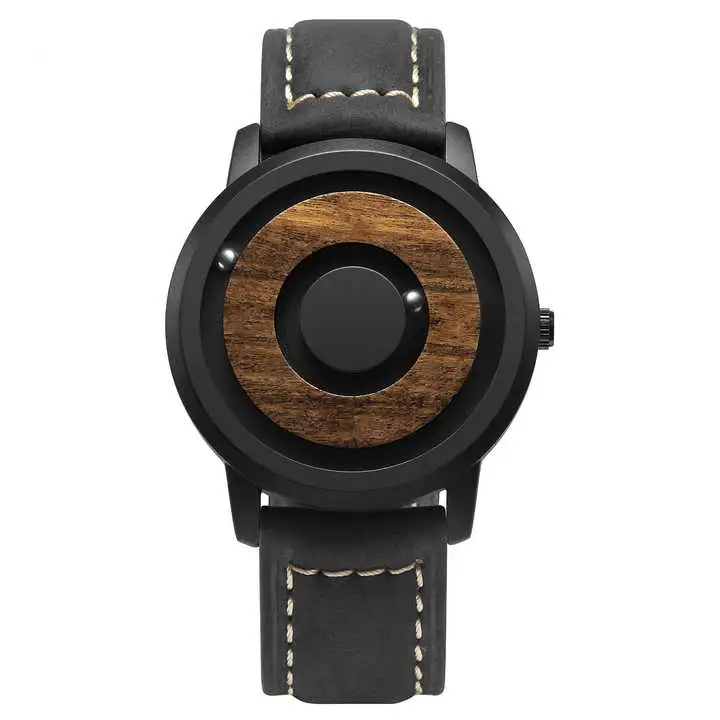 Cadran en bois sans pointeur magnétique en acier inoxydable personnalisable Montre de luxe Swiss Movement simple pour Homme