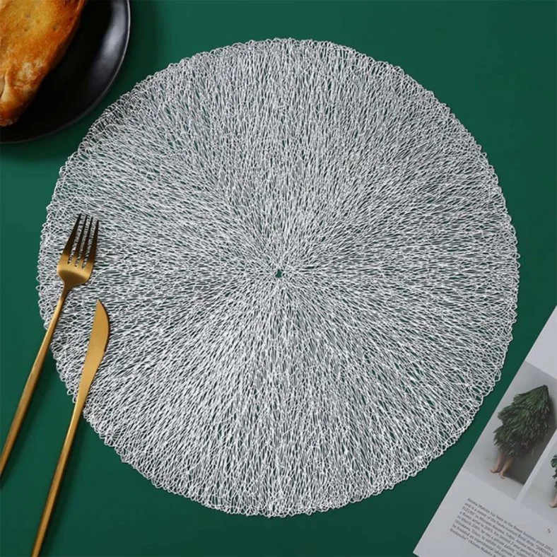 PVC Hollow Gold Sliver Lace Placemat for Hotel Banquet Party