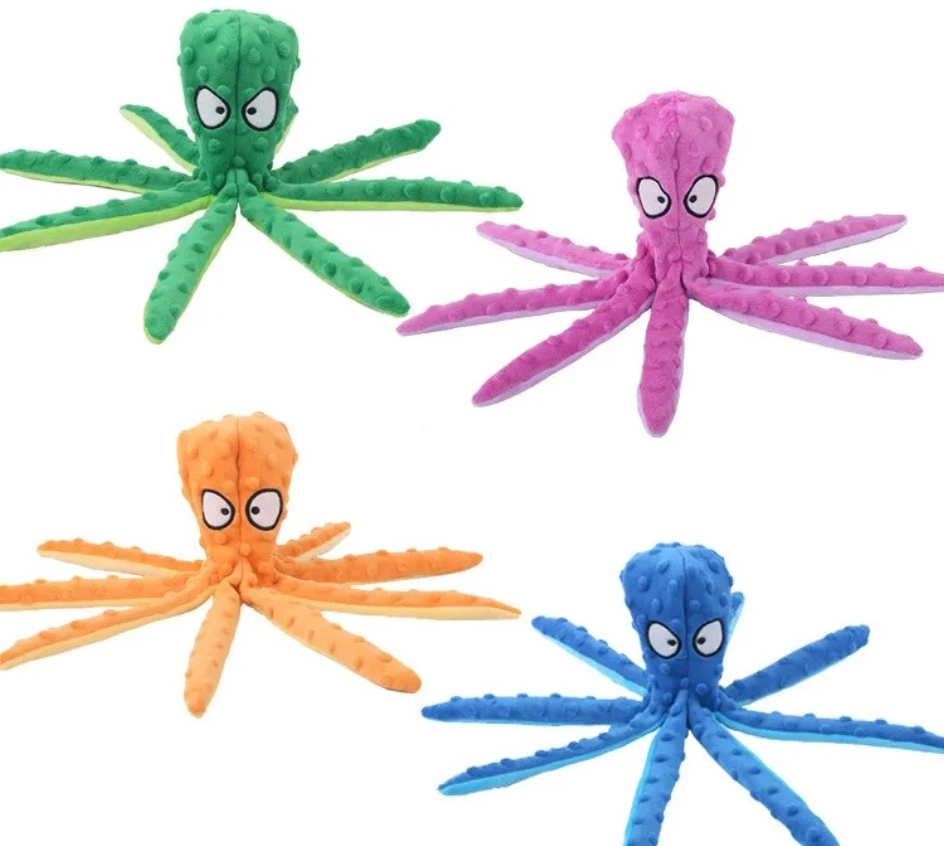 Octopus Squeaky Dog Toys No Stuff Dog Chew Toy Crinkle Plush