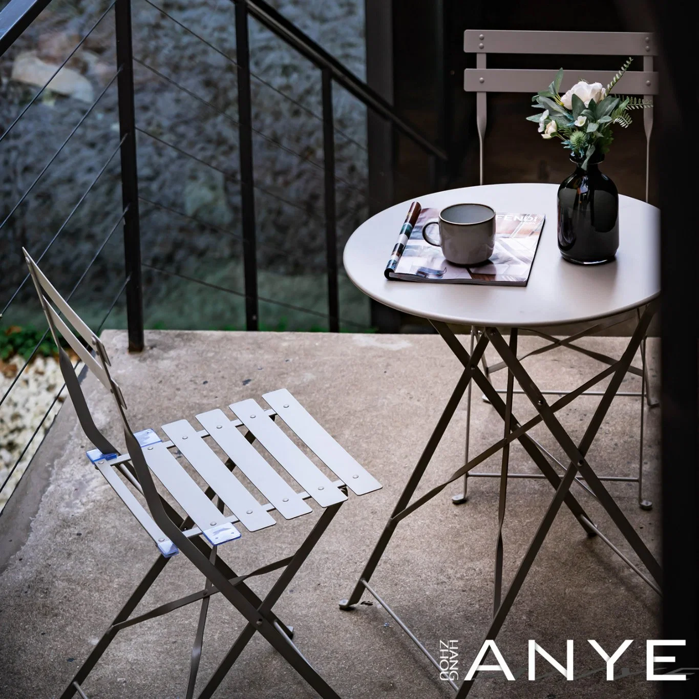 Patio Balcony Steel Round Folding Outdoor Coffee Table Garden Bistro Leisure Furniture