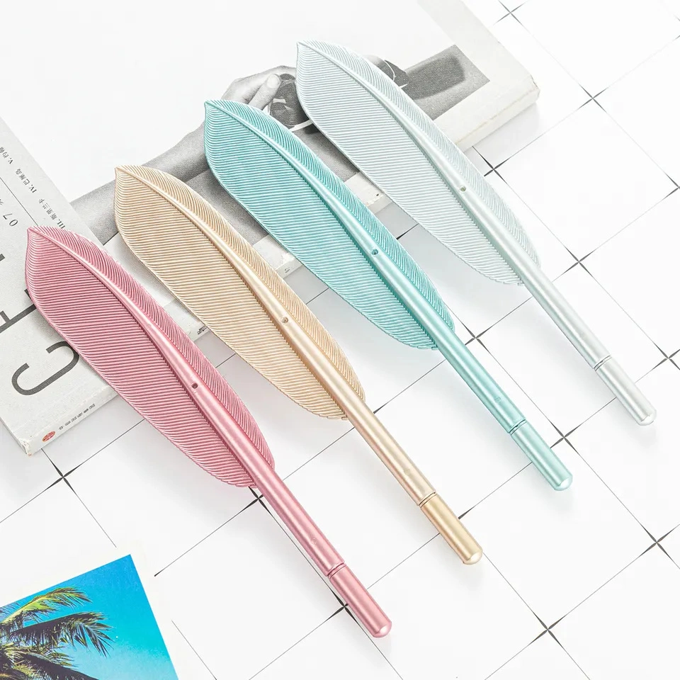 Plastic Feather Shape Pen Cute Office Custom Logo Pen Promotion Goose Feather Quill Ball Pen