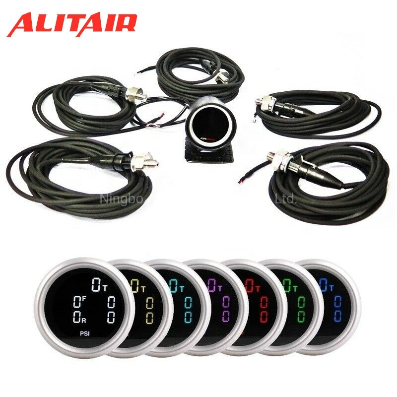 2" LED 5 Display 5 Sensors Suspension Air Ride Bags Digital Air Pressure Gauge