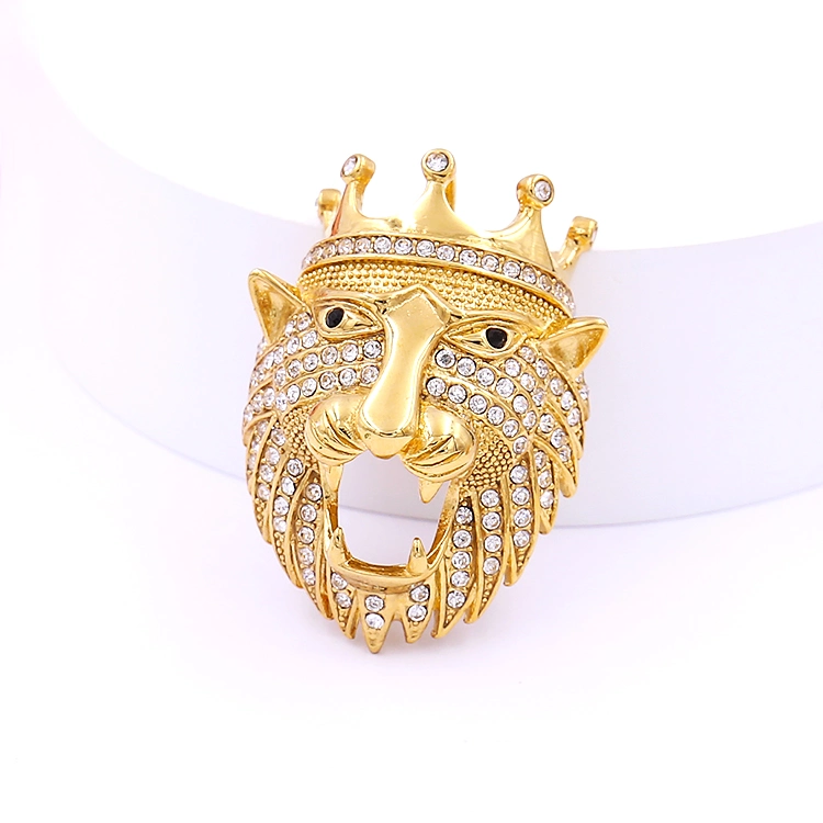 2022 Wholesale/Supplier New Punk Stainless Steel Jewelry Pendant Fashion Plated Gold Crown Lion Head Iced out CZ Zircon Pendant for Men