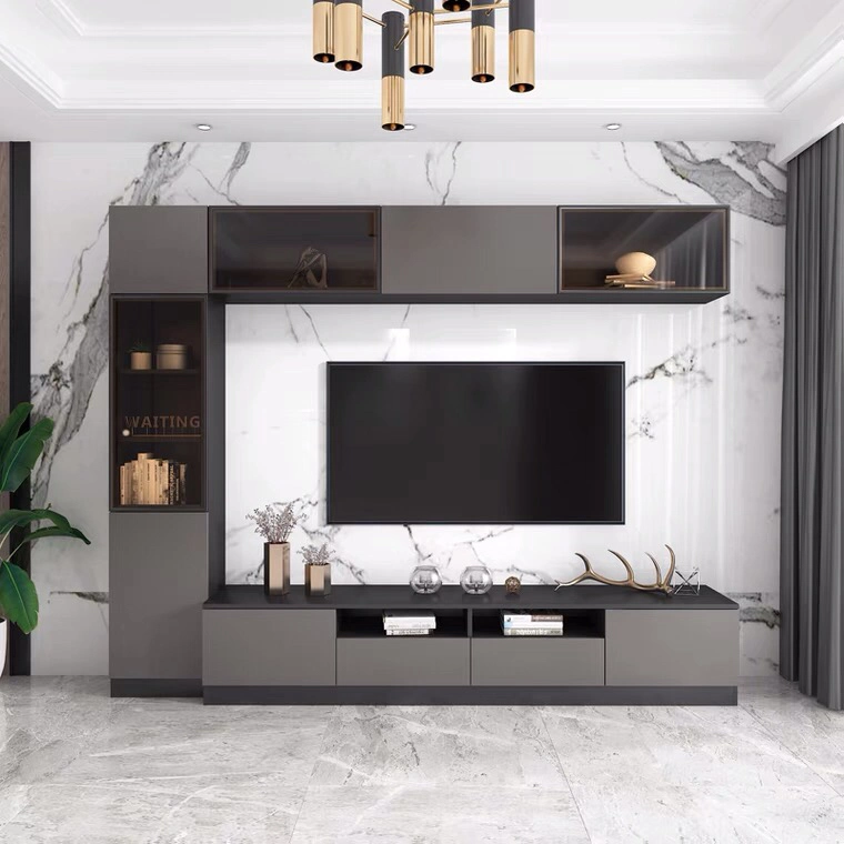 Verre Accueil moderne en bois Meubles de salle de séjour chambre Mélamine MDF de l'unité de montage mural meuble TV meuble TV (UL-22NF0213)