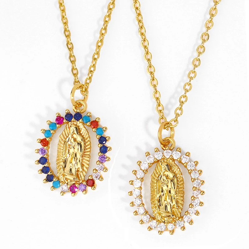 New Arrival Gold Plated Religious Necklace Virgin Mary CZ Maria Pendant Necklace