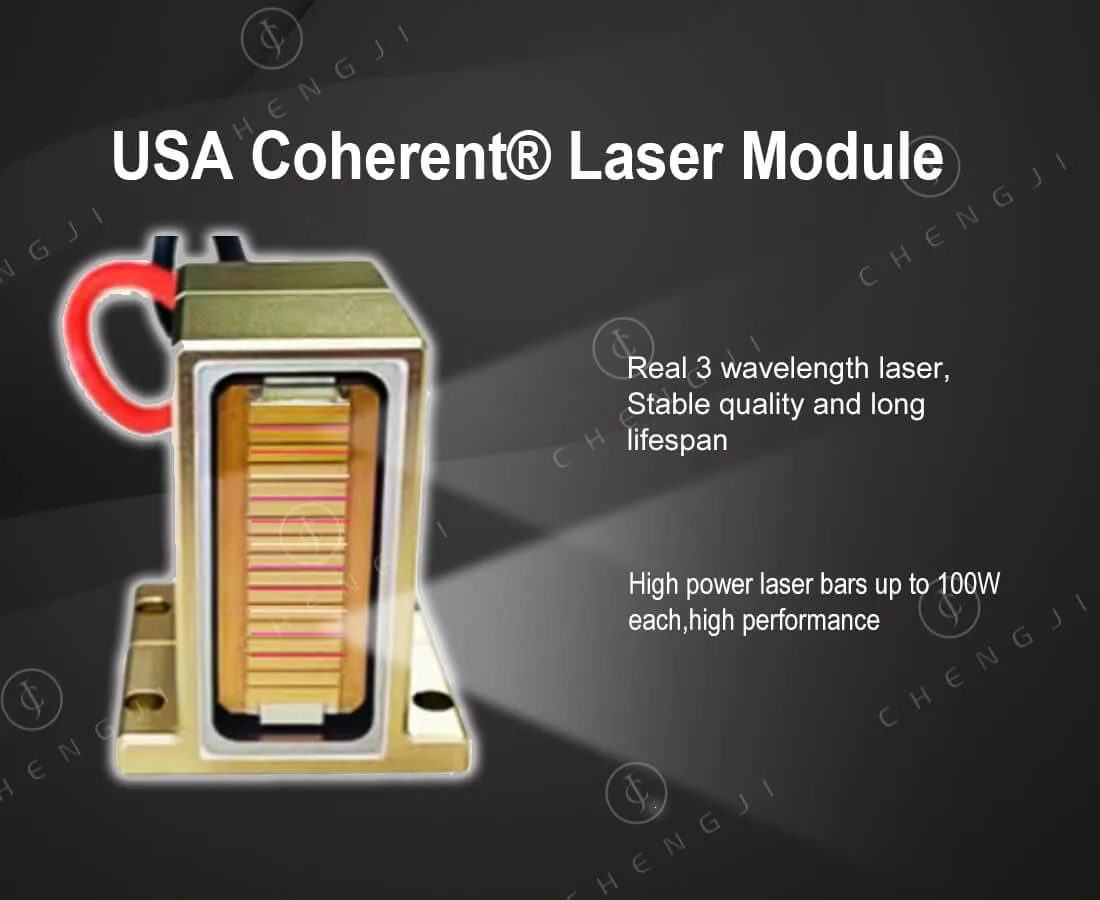 2023 Machine d'épilation au laser à diode à 3 vagues USA Barres laser cohérentes Pompe à eau italienne Compresseur japonais Équipement de beauté à refroidissement