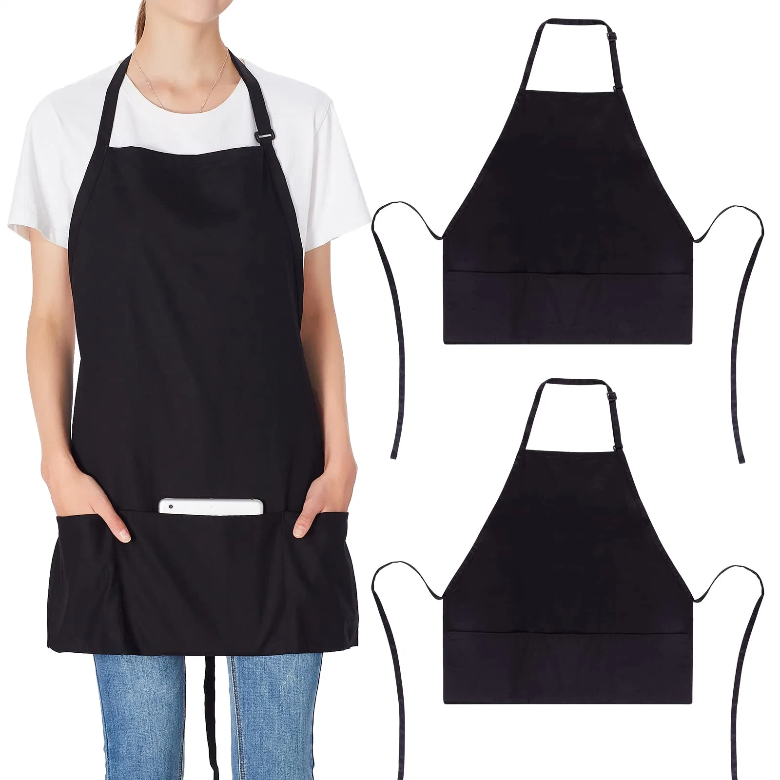 Prix de gros 3 poches Amazon réglable Bestsellers Bib Femmes Hommes Tablier de Cuisine