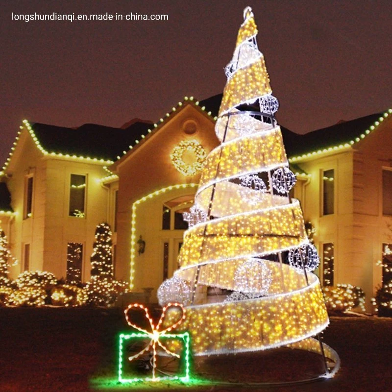 Décoration de Noël de plein air blanc chaud LED arbre de ruban en spirale