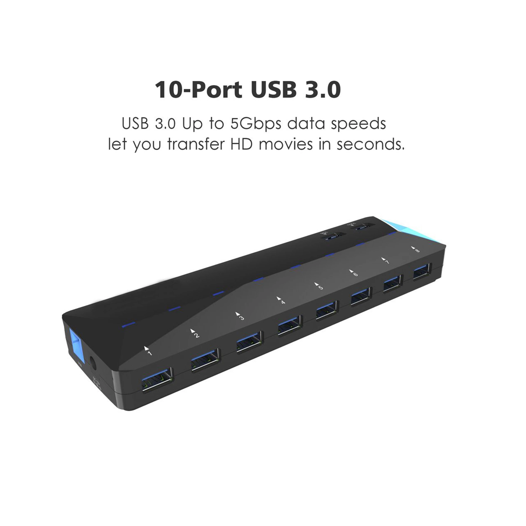 Uh3101 5gbps USB 3.0 Bc1.2 Charging 10 Port Hub