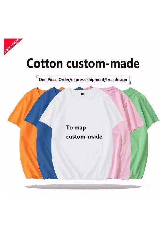 Men's and Women's Cotton Short Sleeve T-Shirt Solid Color Loose Collar Work Ccothes Advertising Shirt
