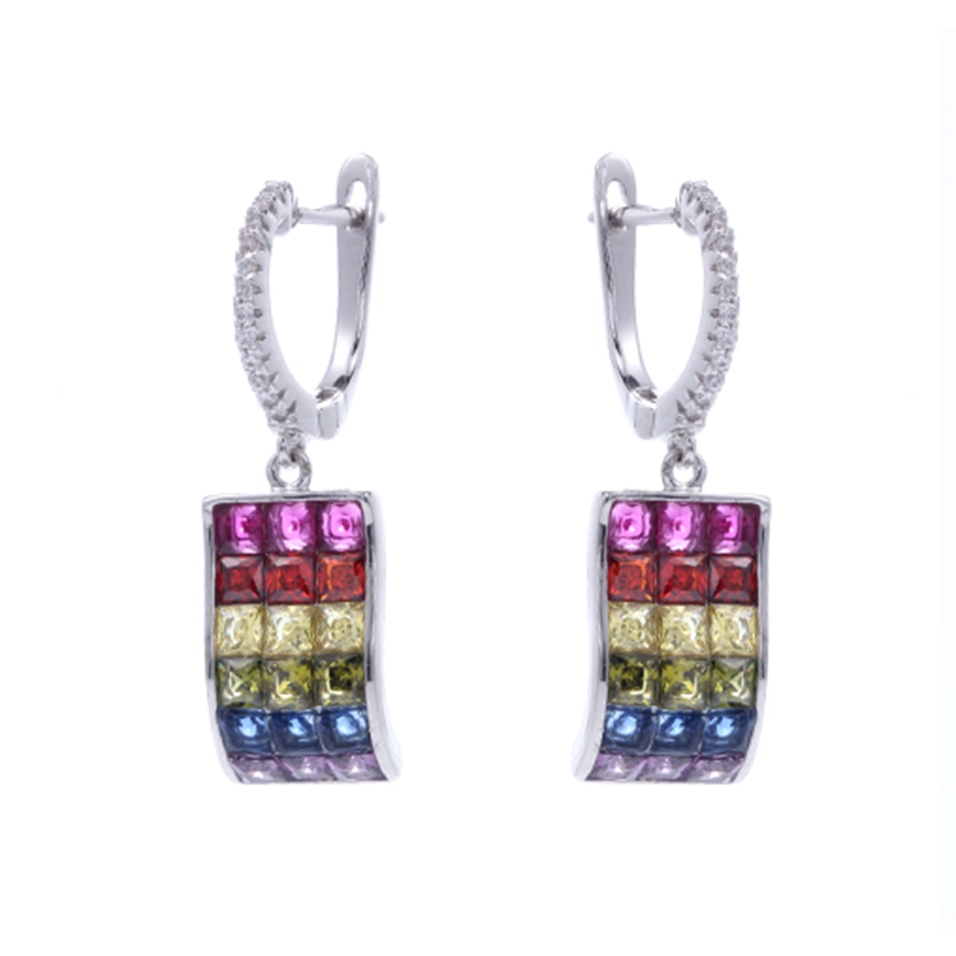 Jolie multicolore Rainbow Diamond 925 Sterling Silver boucles d'oreilles anneau Définir