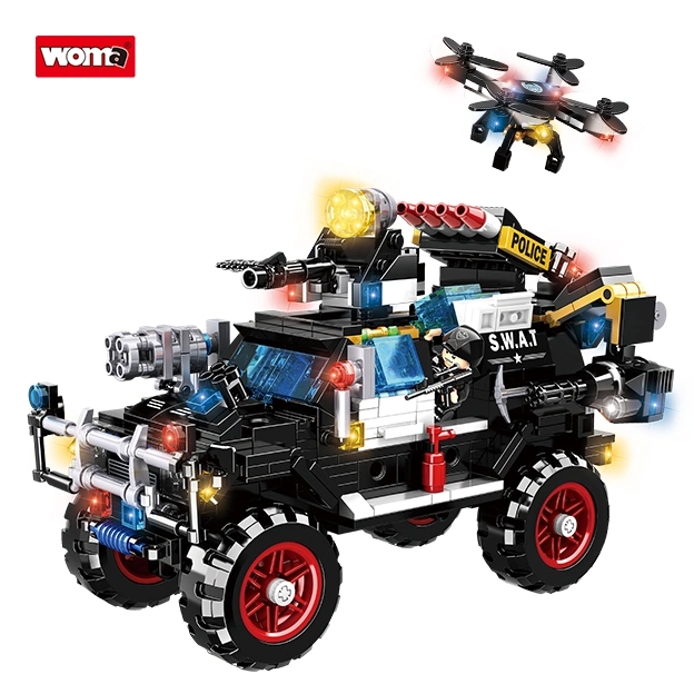 Woma Toys Shopee Hot Sale Swat Anti Explosion Armored Vehicles Truck Car Small Brick Building Blocks Educational Agrupar jogo