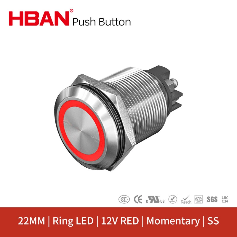 22mm Flat Round Ring Illumination Push Button Power on off Stainless Switch