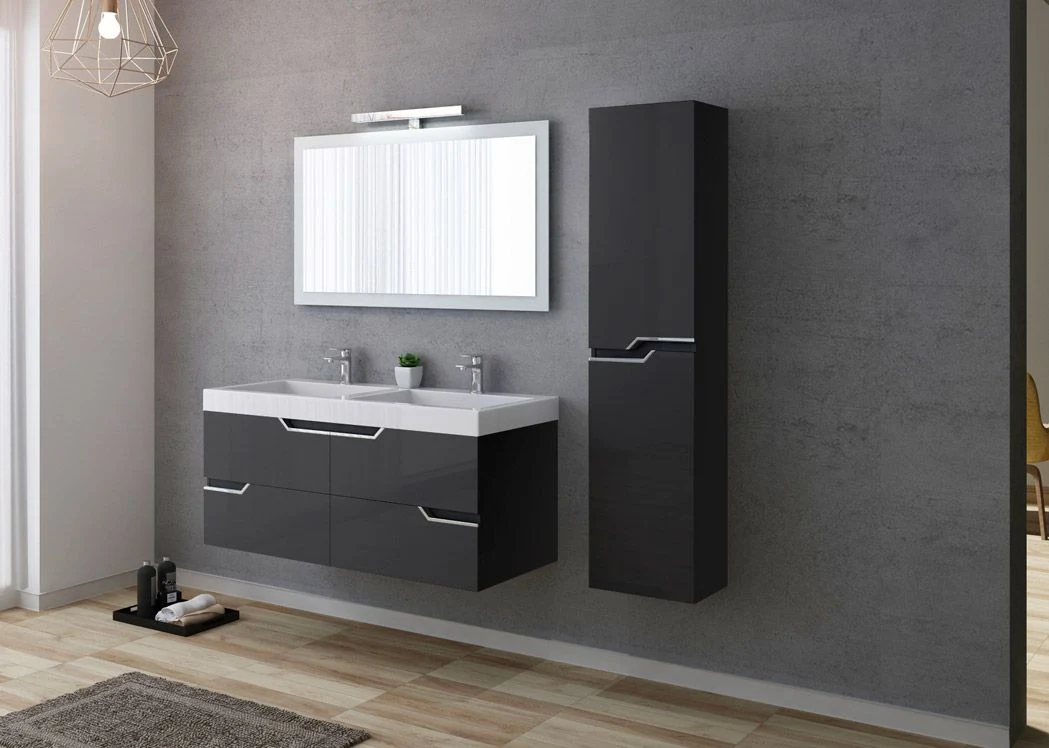 Mur Gris armoire Hung Salle de bains 120cm salle de bains Set de meubles avec deux lavabo