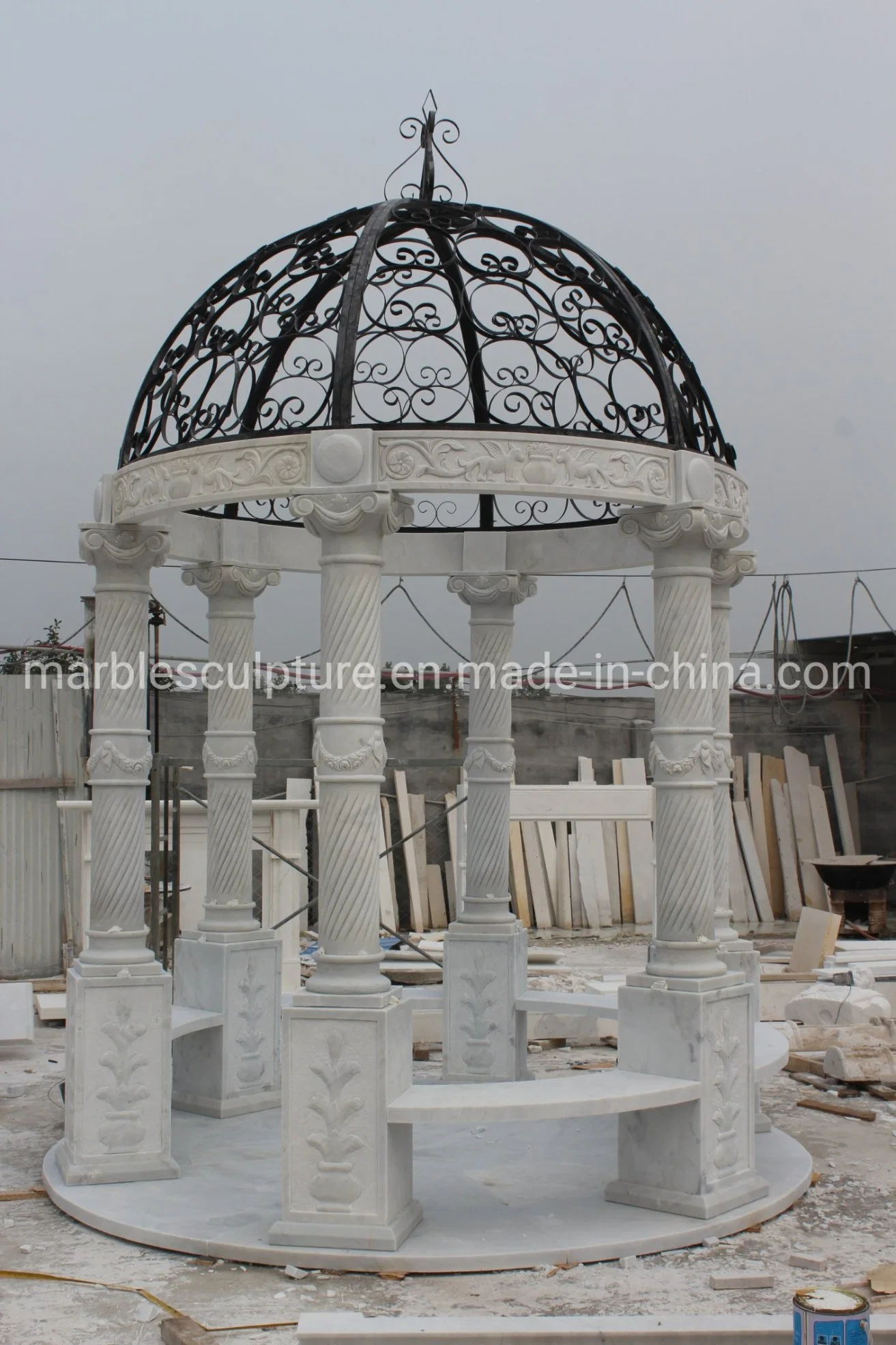 Garden Decoration Exquisite Style Stone Sculpture Marble Gazebo (SYMG-011)