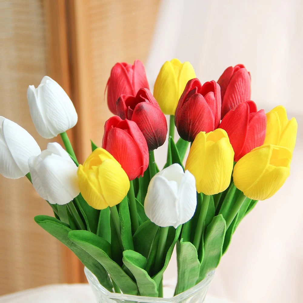 Wholesale Cheap Single Branch Tulip Flowers Artificial Silk Real Touch Tulips Artificial Flower for Home Tulip Flowers Wedding Party Bouquet