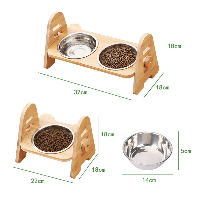 Élévation de bols en céramique Cat, petit chien 15° incliné a soulevé la nourriture des plats d'alimentation, en bois massif de l'eau fixés pour les chats d'alimentation du statif et le chiot