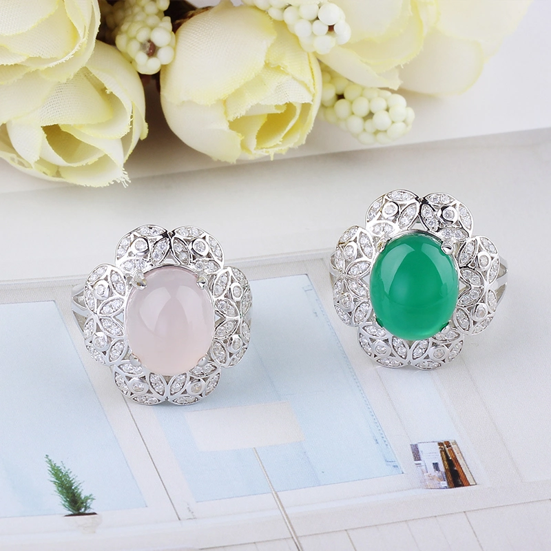 Joyas de Plata de lujo elegante Anillo de piedra de gran tamaño ajustable en la joyería de jade para Cóctel