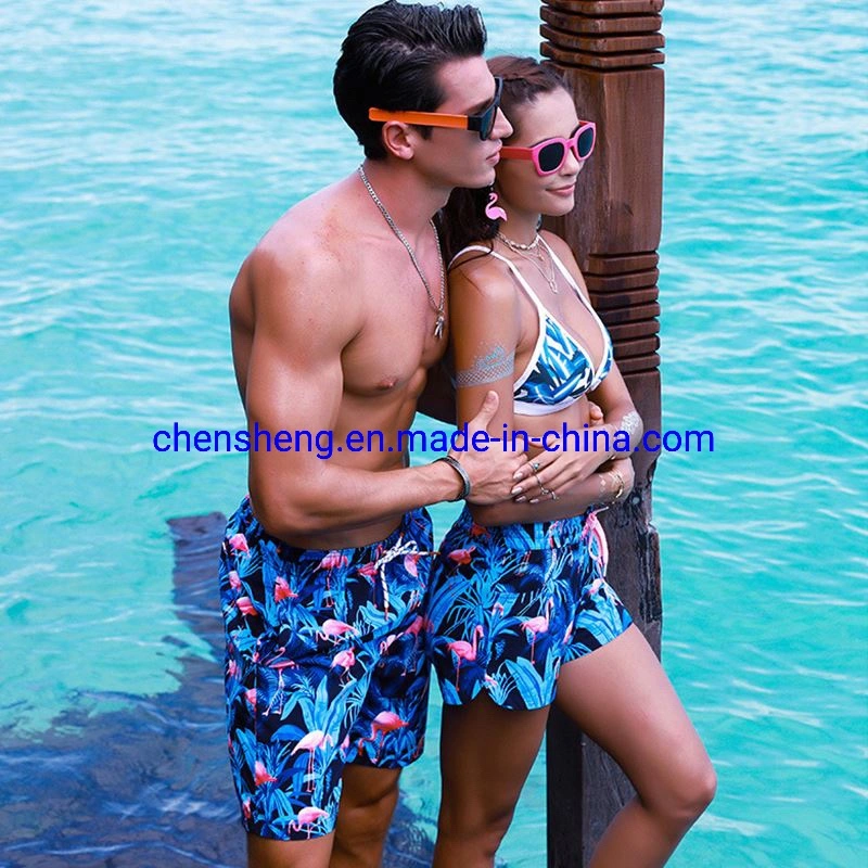 Couple de mode Quick Dry respirant Guangdong maillot de bain hommes Maillots de bain d'usure de la plage l'homme Lady Bord court