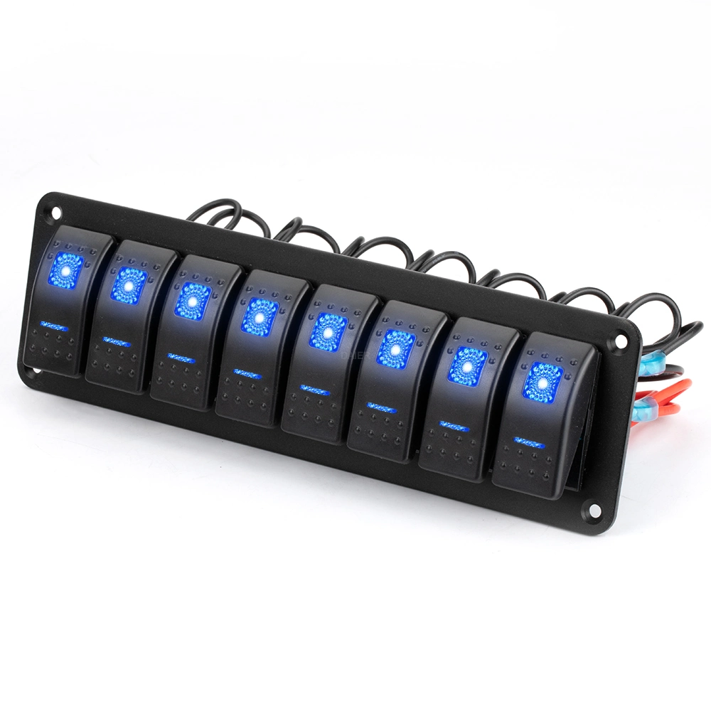 8 Gang Marine Switch Panel 12V Spst Blue LED Light Waterproof Boat Switch Panel for Car Marine RV Truck Camper Vehicles