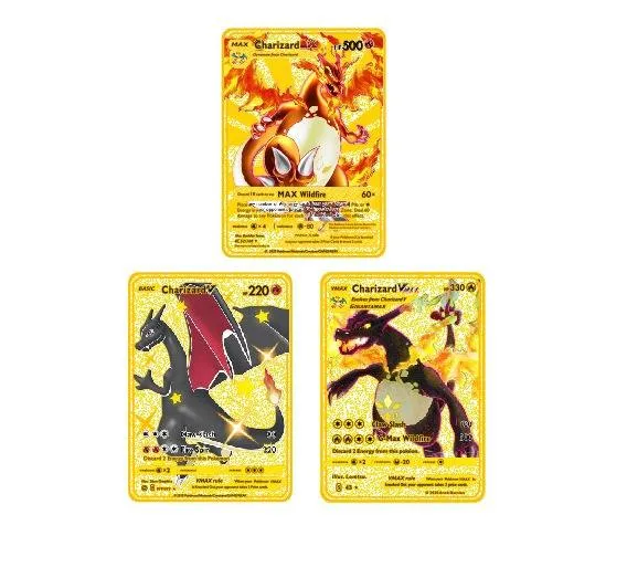 Hot Sale Anime Cartoon Gold Metal Pokemon for Children Game Card